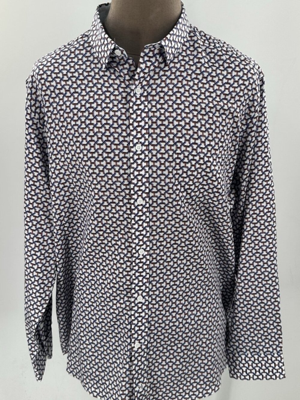 Johnston & Murphy Men’s Button Down Shirt Geometric Red White Blue Flip Cuff XXL